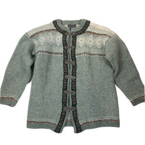 Squaw Valley Green Nordic Design Wool Cardigan Sweater Jacket Size S